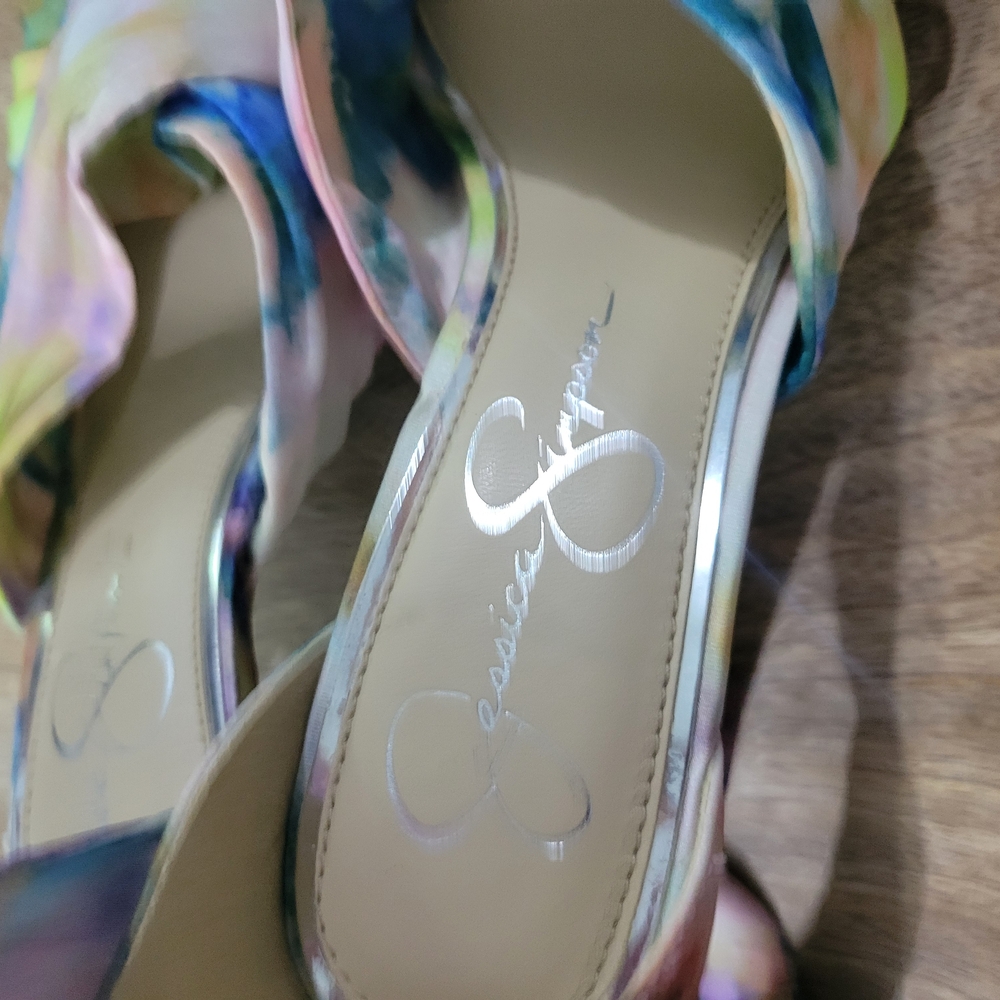 NEW Jessica Simpson Noelene 8 M Watercolor Pastel Color Heels Silky Ankle Strap - Picture 7 of 10